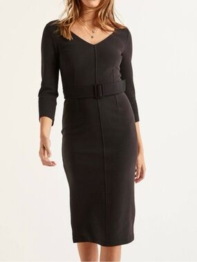 Boden Size 14 Margie Ottoman Black V‑Neck Belted Midi Dress